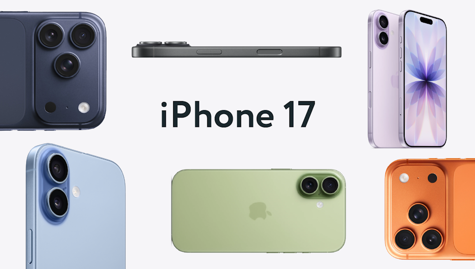 A group of iPhone 17s, all different colours